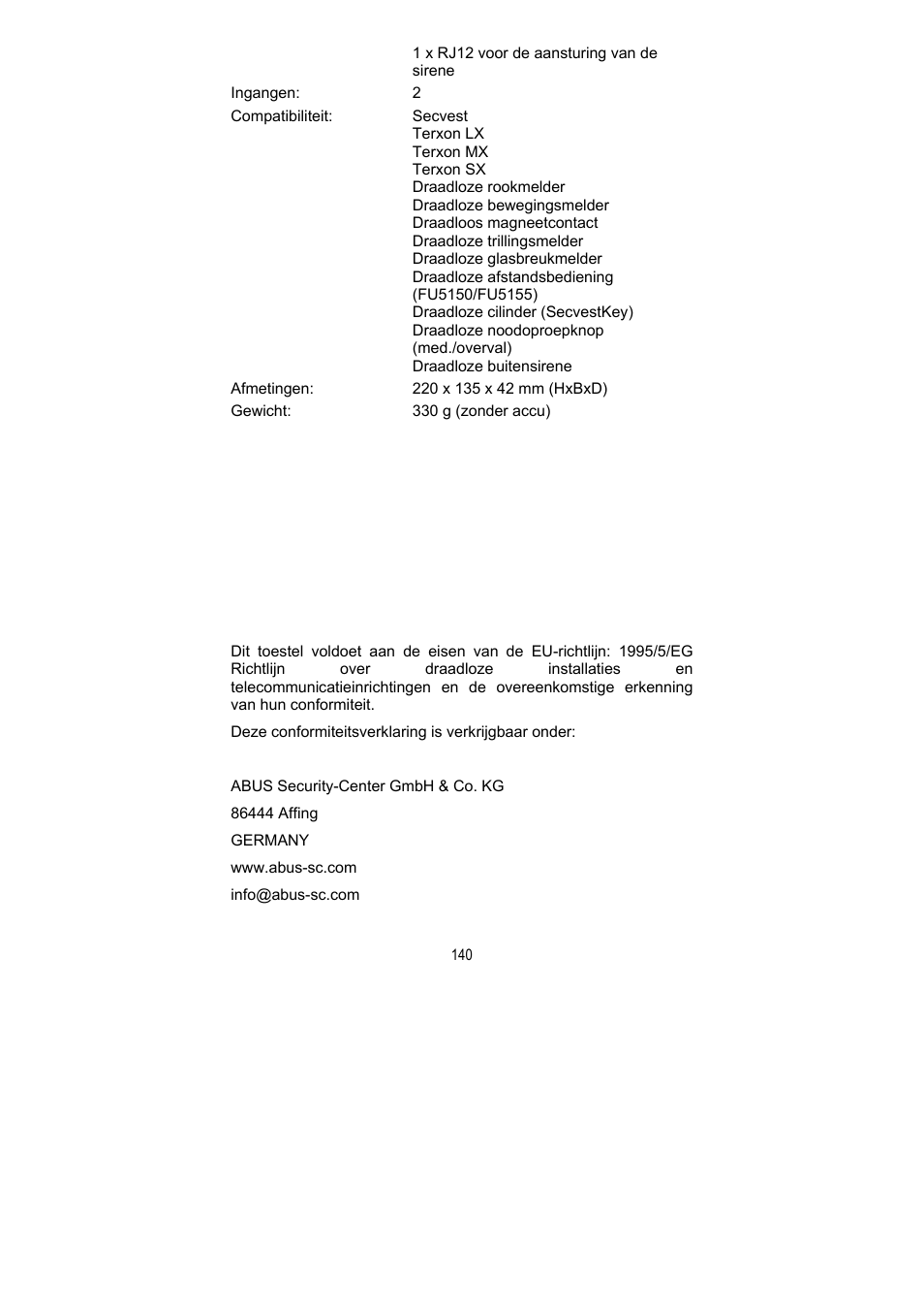 ABUS FU8211 Secvest 2WAY Wireless Universal Module User Manual | Page 152 / 220
