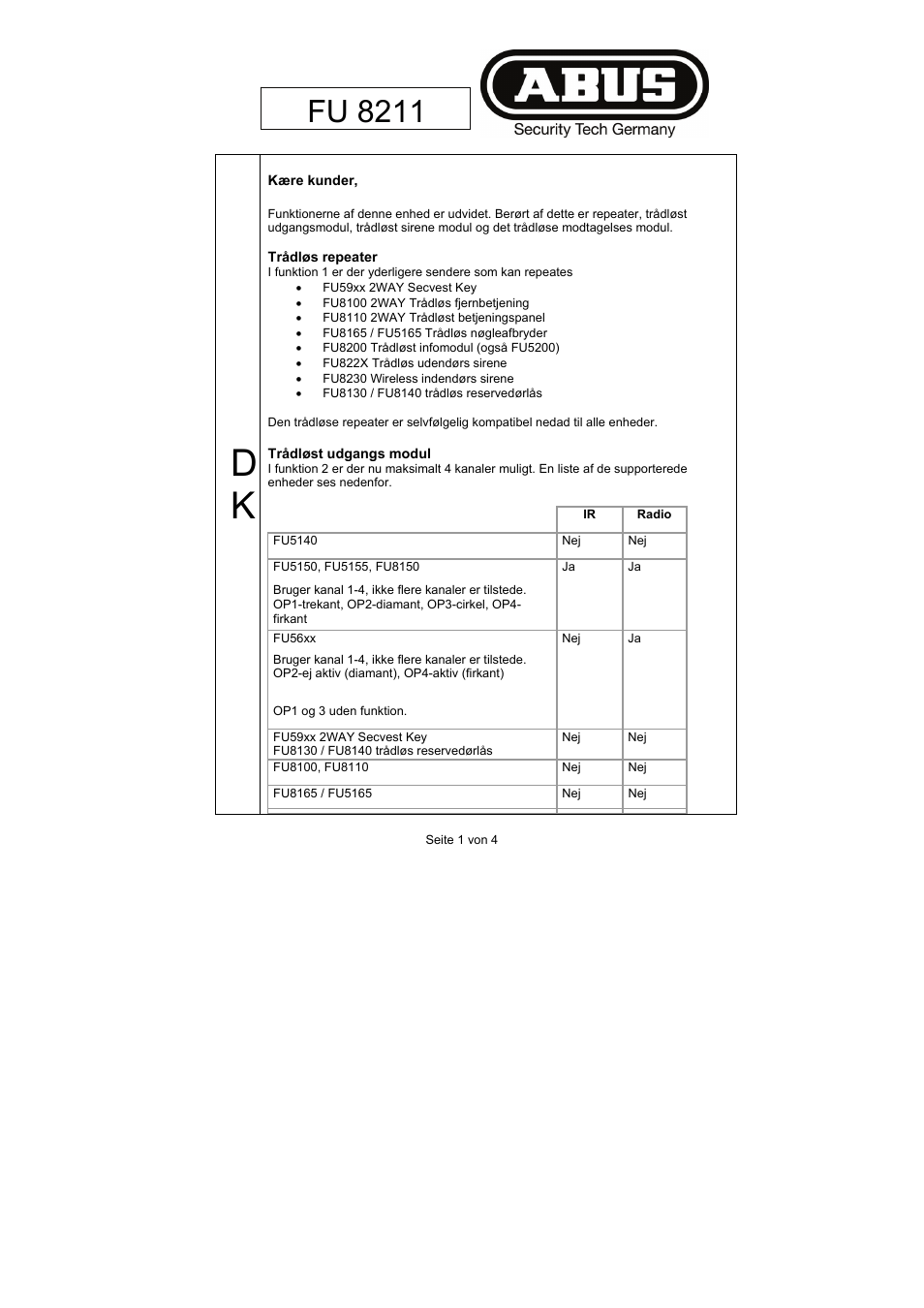 Fu 821 1 | ABUS FU8211 Secvest 2WAY Wireless Universal Module User Manual | Page 184 / 220