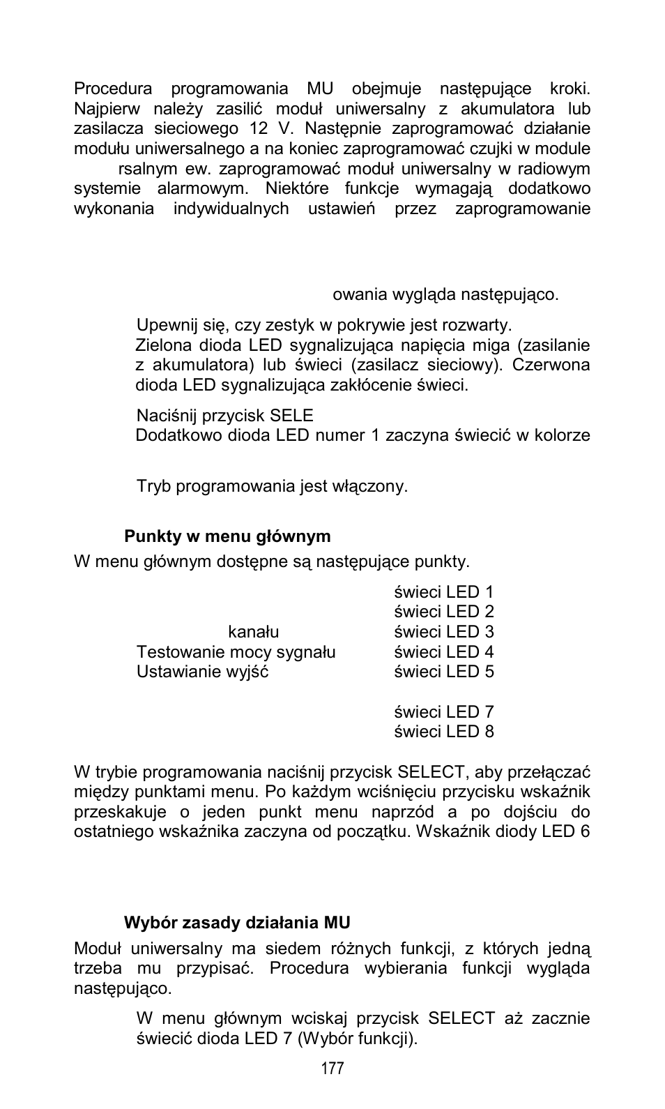 Programowanie, Uruchamianie programowania, Punkty w menu głównym | Wybór zasady dzia, Łania mu | ABUS FU8211 Secvest 2WAY Wireless Universal Module User Manual | Page 197 / 220
