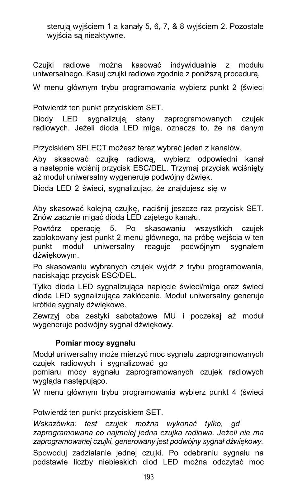 Kasowanie czujek radiowych, Pomiar mocy sygnału | ABUS FU8211 Secvest 2WAY Wireless Universal Module User Manual | Page 213 / 220