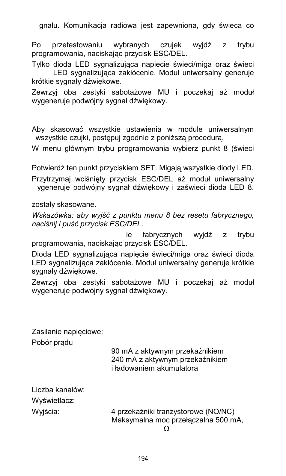 Ustawienie fabryczne, Dane techniczne | ABUS FU8211 Secvest 2WAY Wireless Universal Module User Manual | Page 214 / 220