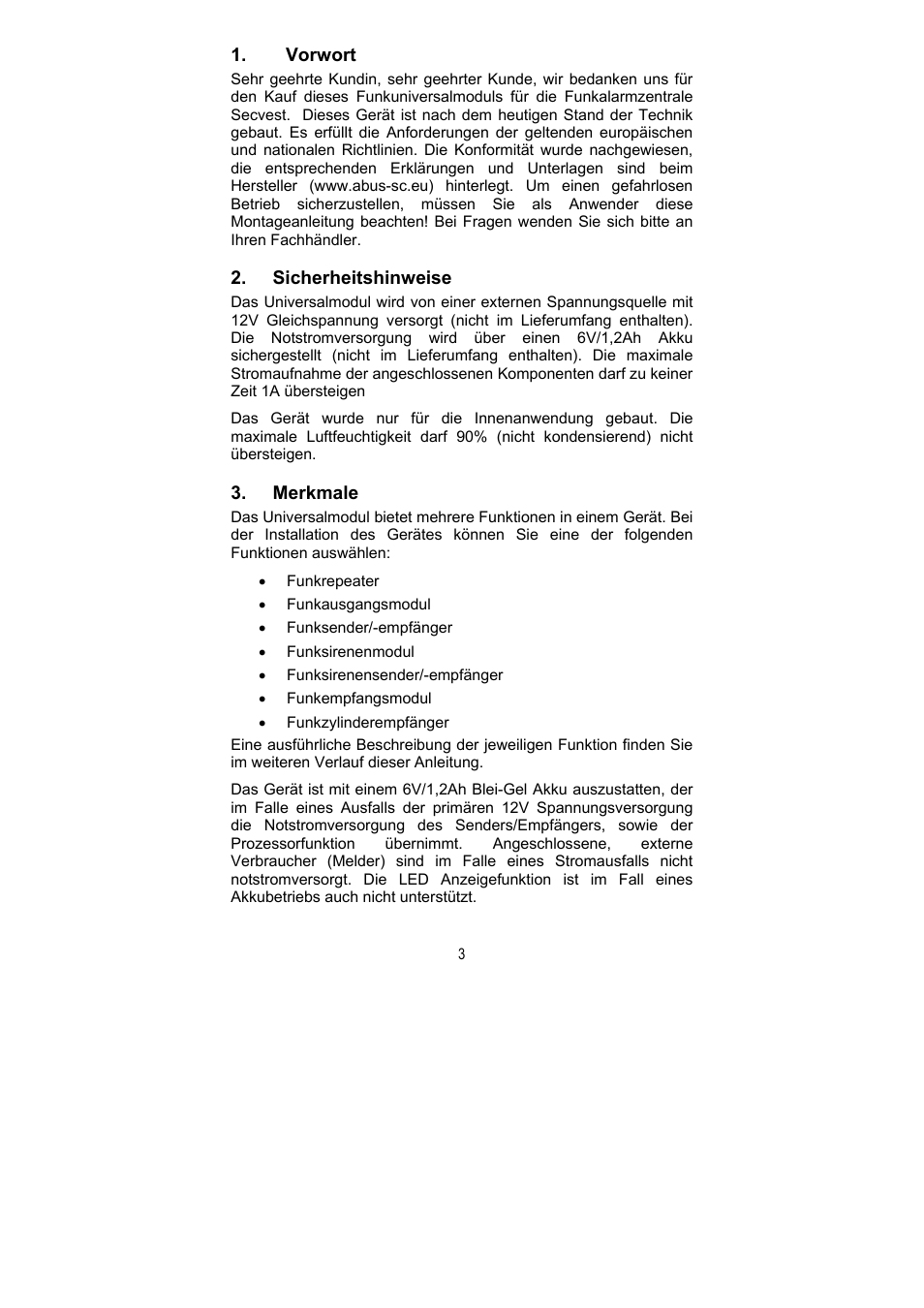 ABUS FU8211 Secvest 2WAY Wireless Universal Module User Manual | Page 3 / 220