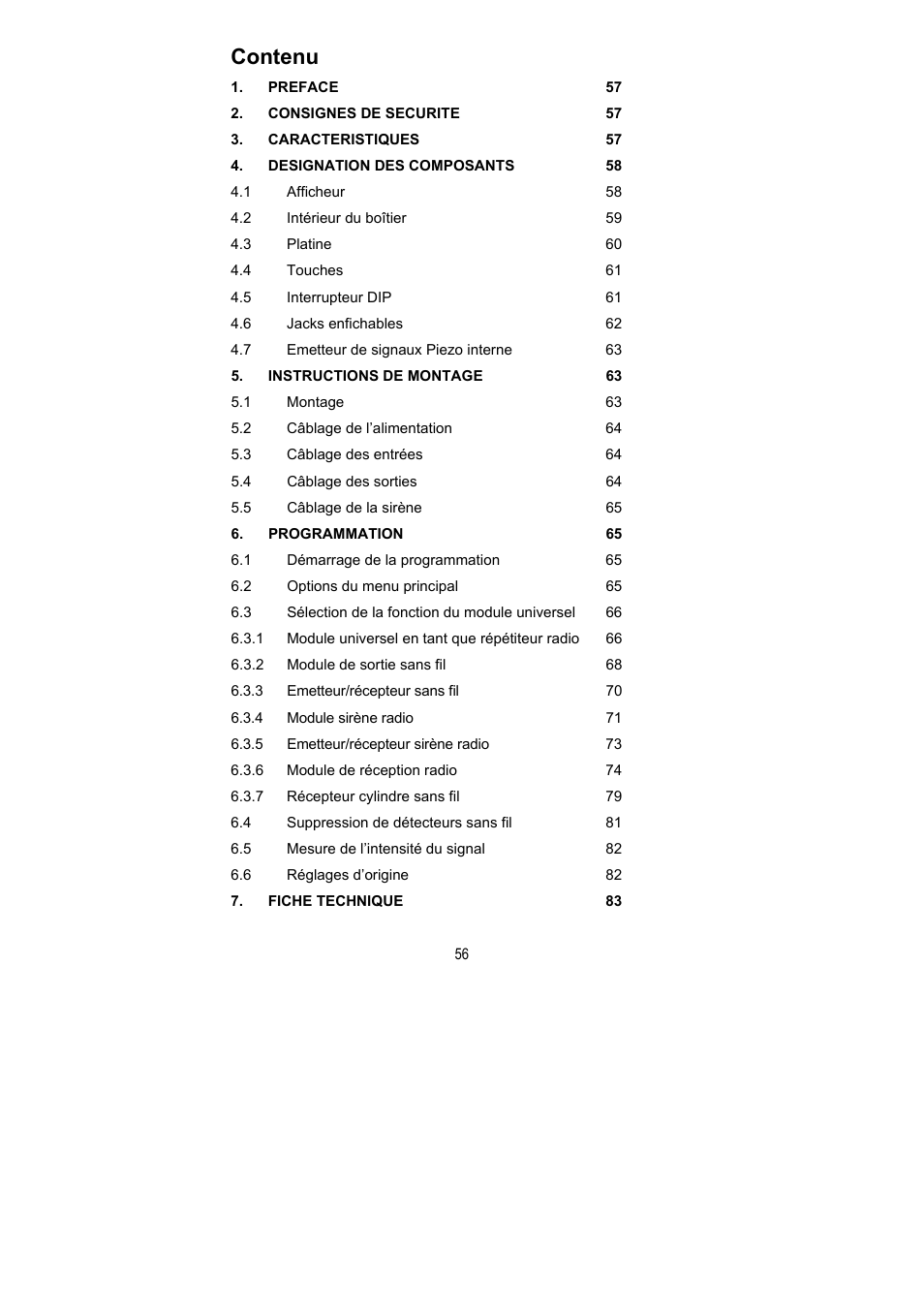 Contenu | ABUS FU8211 Secvest 2WAY Wireless Universal Module User Manual | Page 64 / 220