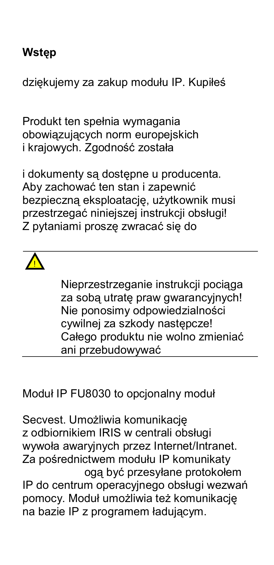 Wstęp, Wprowadzenie | ABUS FU8030 Secvest 2WAY Ethernet Module User Manual | Page 43 / 49