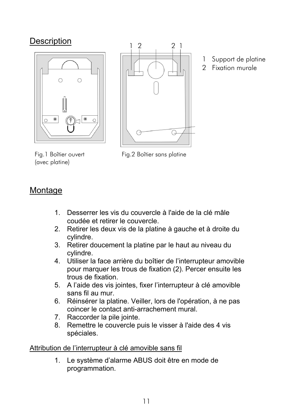 Description, Montage | ABUS FU9075 Privest Wireless Key Switch User Manual | Page 11 / 24