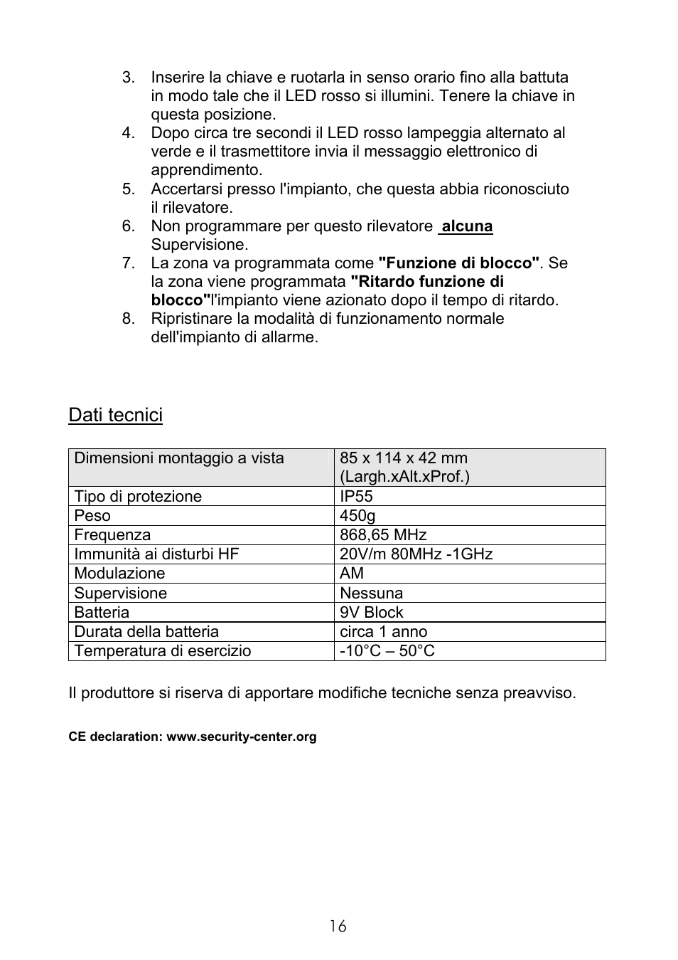 Dati tecnici | ABUS FU9075 Privest Wireless Key Switch User Manual | Page 16 / 24