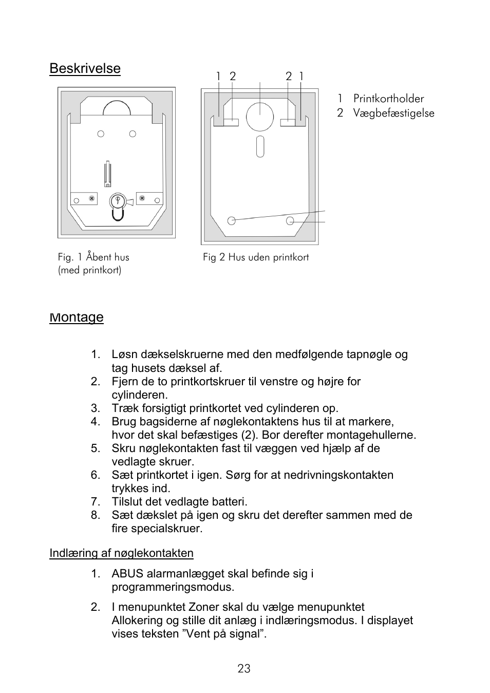 Beskrivelse, Montage | ABUS FU9075 Privest Wireless Key Switch User Manual | Page 23 / 24