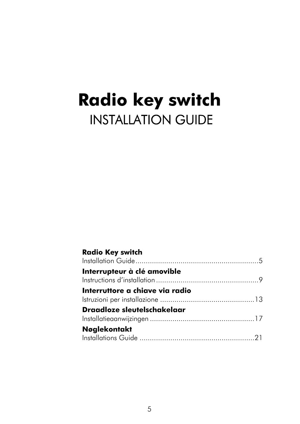 Radio key switch, Installation guide | ABUS FU9075 Privest Wireless Key Switch User Manual | Page 5 / 24