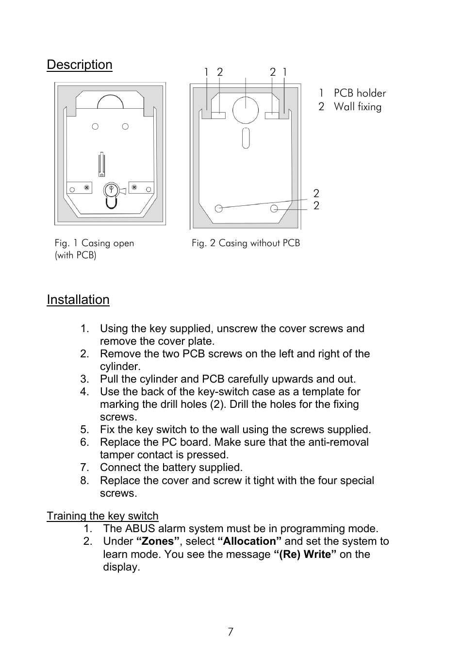 Description, Installation | ABUS FU9075 Privest Wireless Key Switch User Manual | Page 7 / 24