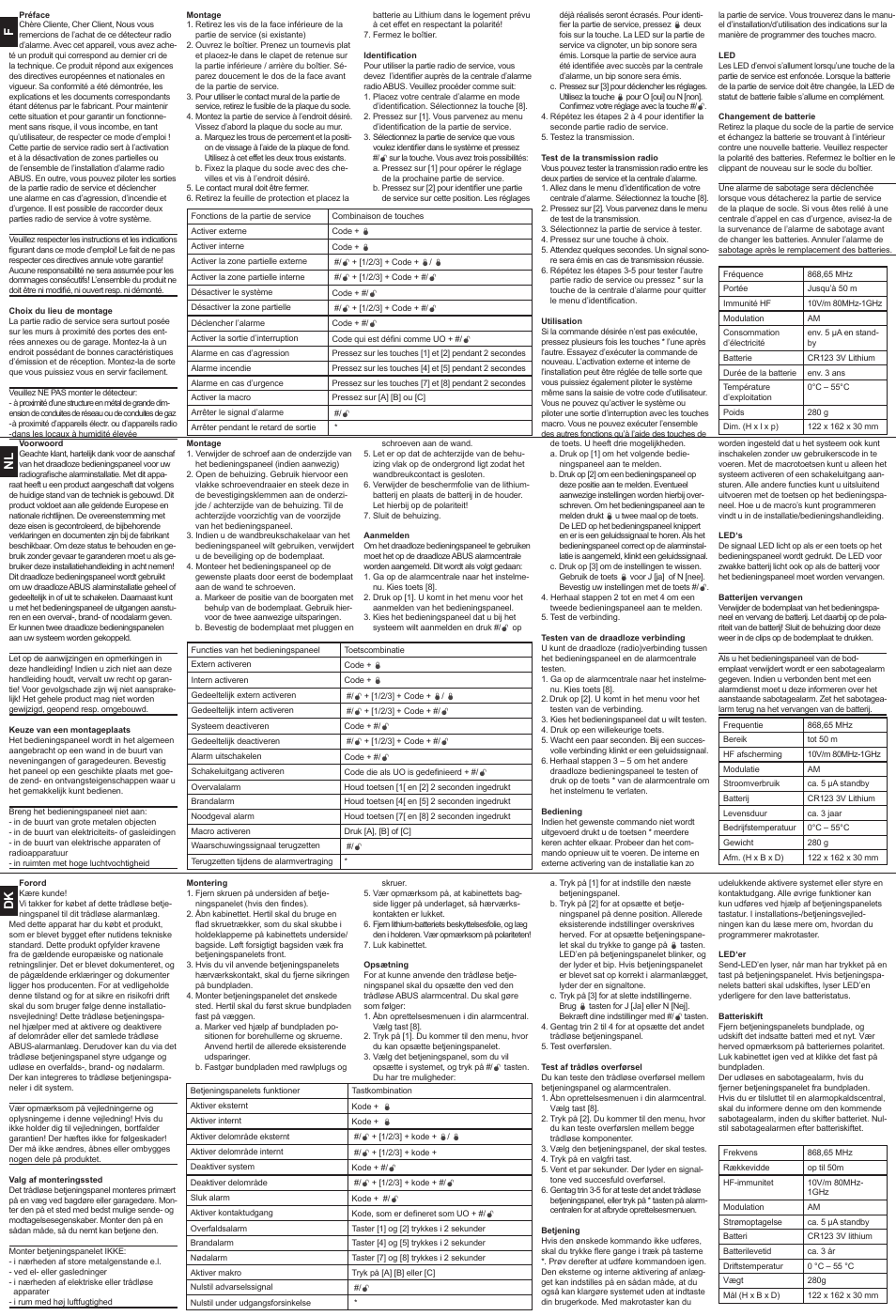 Nl dk f | ABUS FU9045 Privest Wireless Keypad User Manual | Page 2 / 2