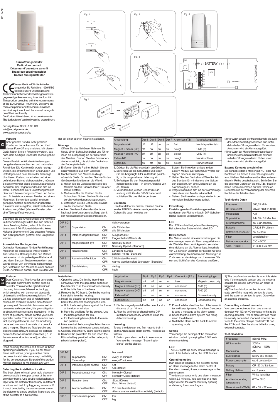ABUS FU9025 Privest Wireless Magnetic Contact User Manual | 2 pages