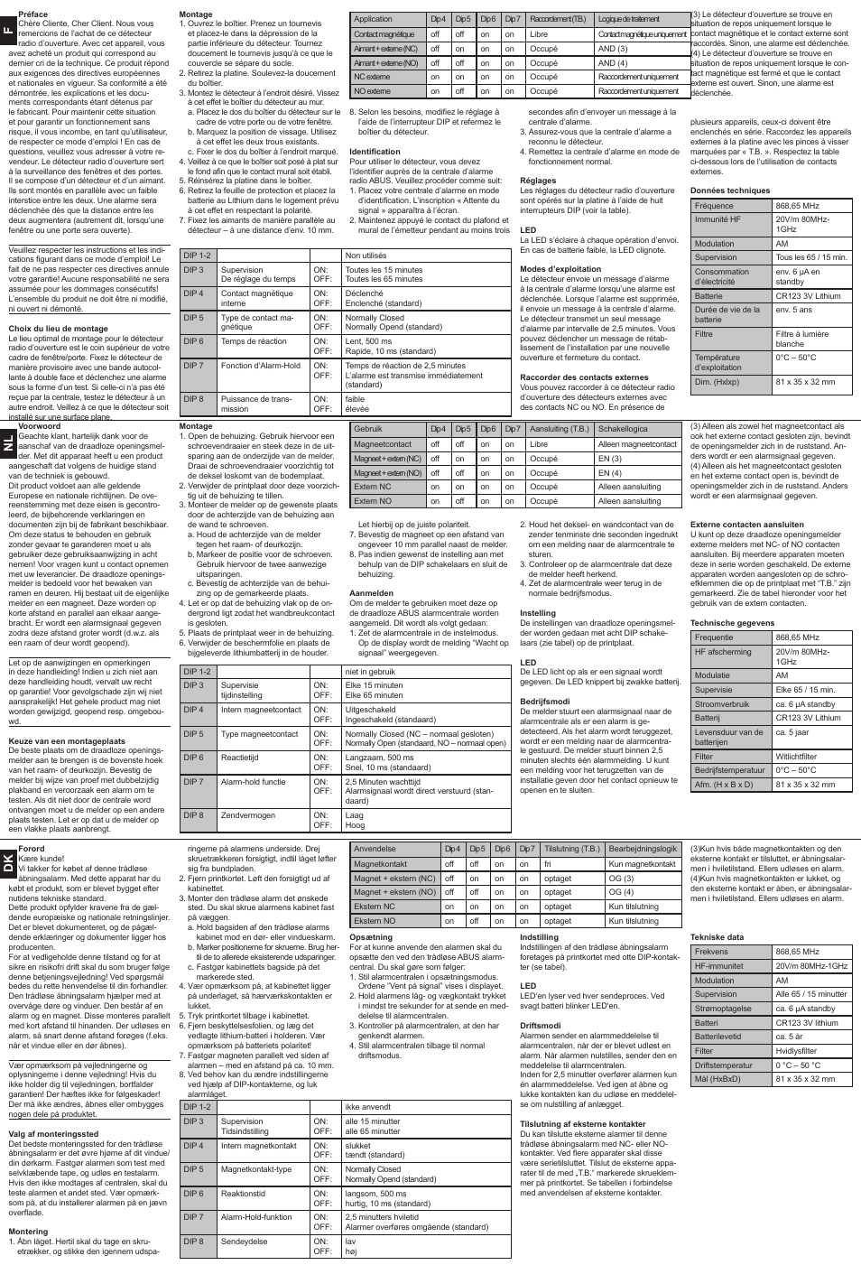 Nl dk f | ABUS FU9025 Privest Wireless Magnetic Contact User Manual | Page 2 / 2