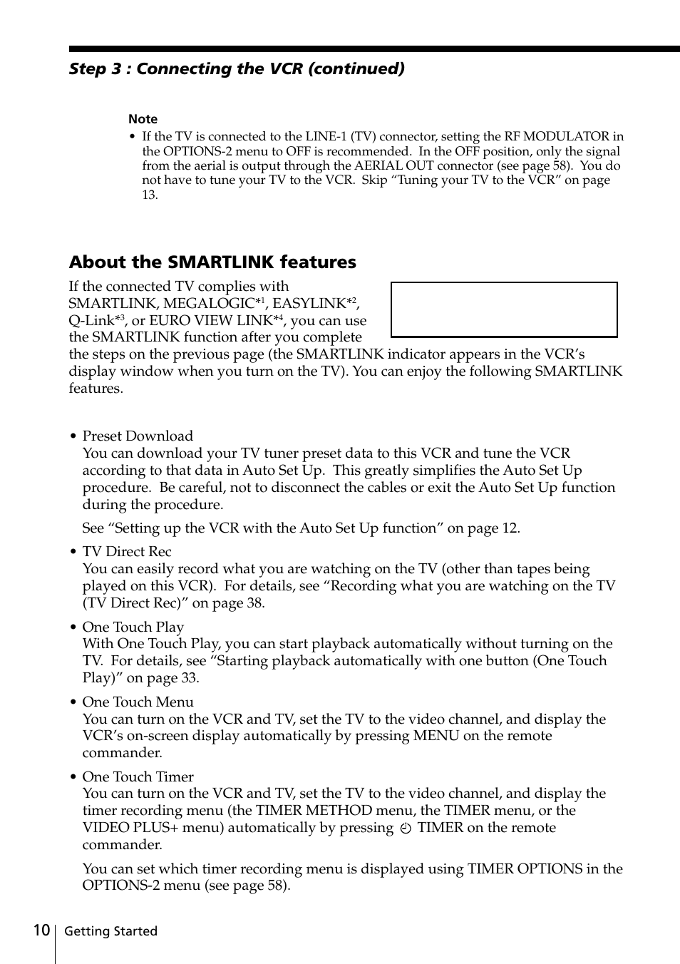 About the smartlink features | Sony SLV-SE20UX User Manual | Page 10 / 72