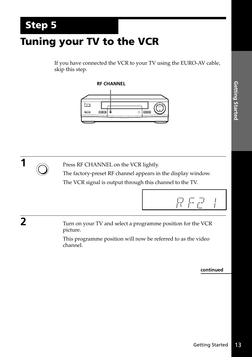 Tuning your tv to the vcr, Step 5 | Sony SLV-SE20UX User Manual | Page 13 / 72