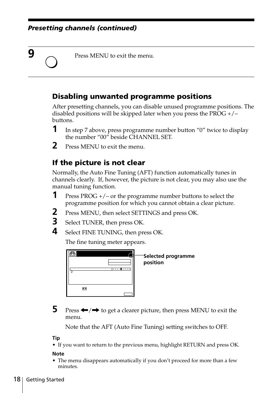 Disabling unwanted programme positions, If the picture is not clear | Sony SLV-SE20UX User Manual | Page 18 / 72