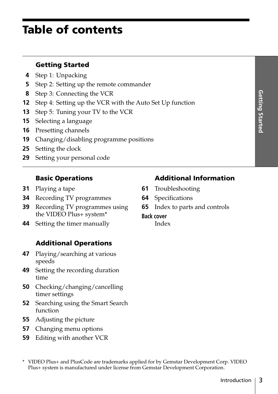 Sony SLV-SE20UX User Manual | Page 3 / 72