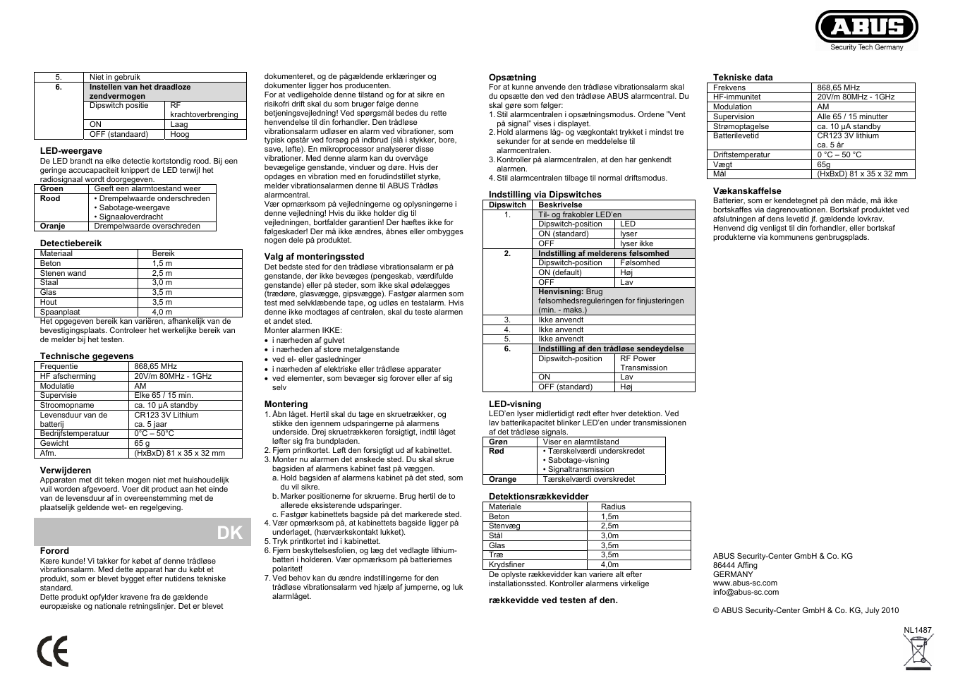 ABUS FU9050 Privest Wireless Vibration Detector User Manual | Page 4 / 4