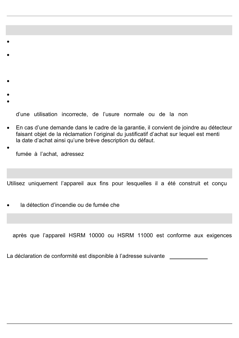 Consignes de sécurité, Garantie, Utilisation conforme | Déclaration de conformité | ABUS HSRM11000 Smoke Detector, Lithium User Manual | Page 21 / 51