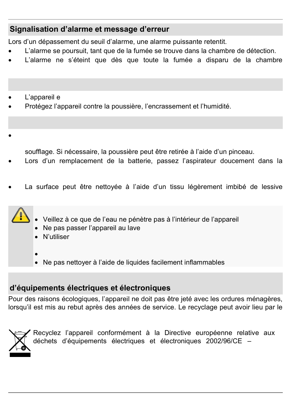Nettoyage, élimination, Signalisation d’alarme et message d’erreur, Remarque | Nettoyage | ABUS HSRM11000 Smoke Detector, Lithium User Manual | Page 25 / 51