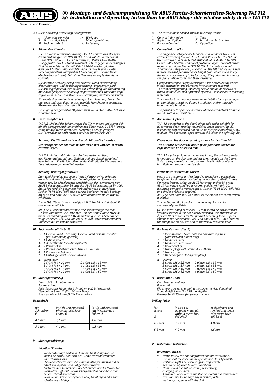 ABUS TAS 112 User Manual | Page 2 / 8