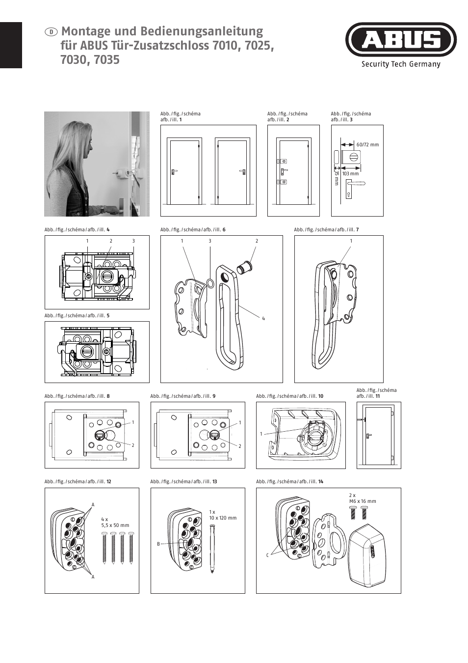 ABUS Rim Lock 7010, 7025, 7030, 7035 User Manual | 7 pages