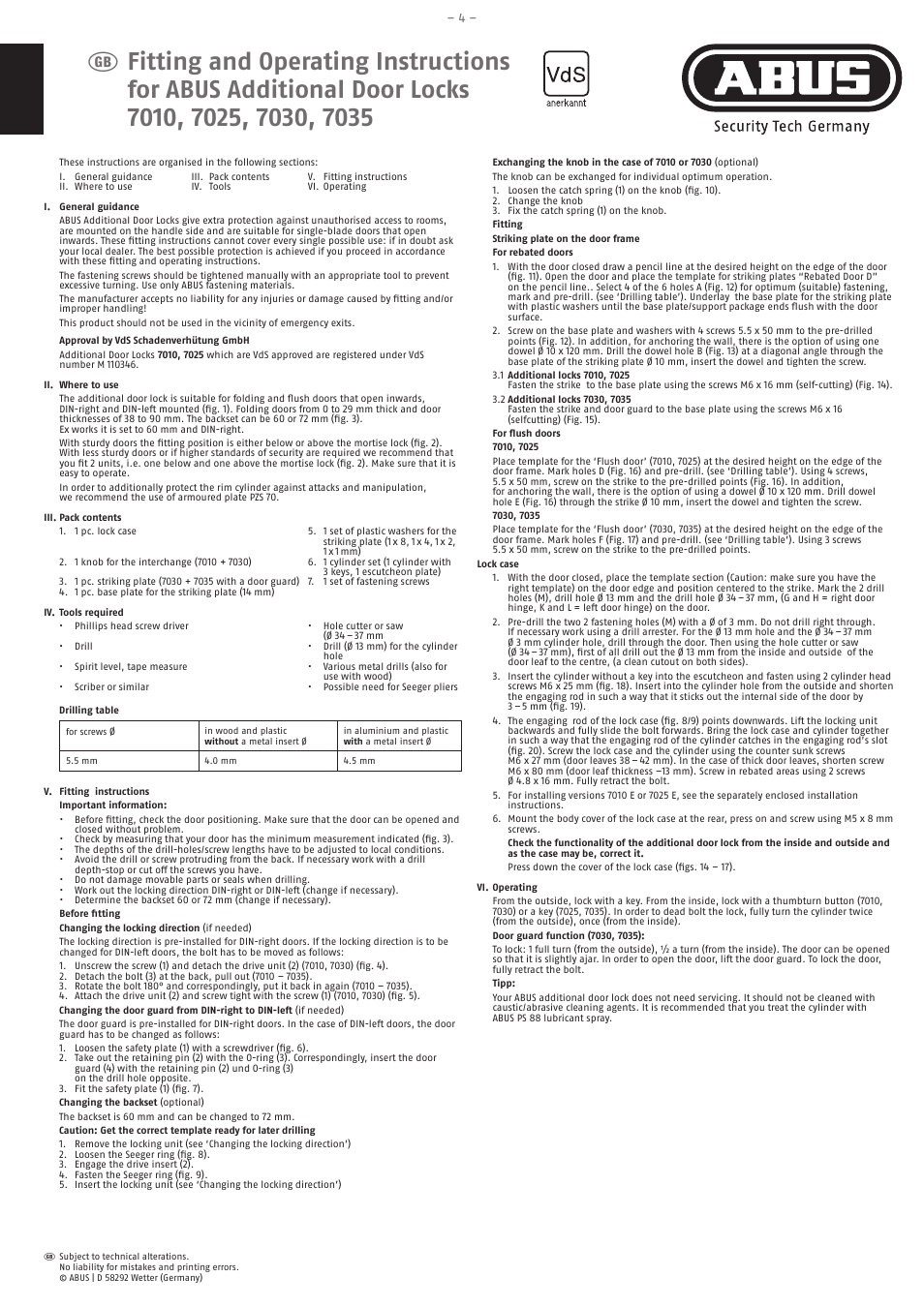 ABUS Rim Lock 7010, 7025, 7030, 7035 User Manual | Page 4 / 7