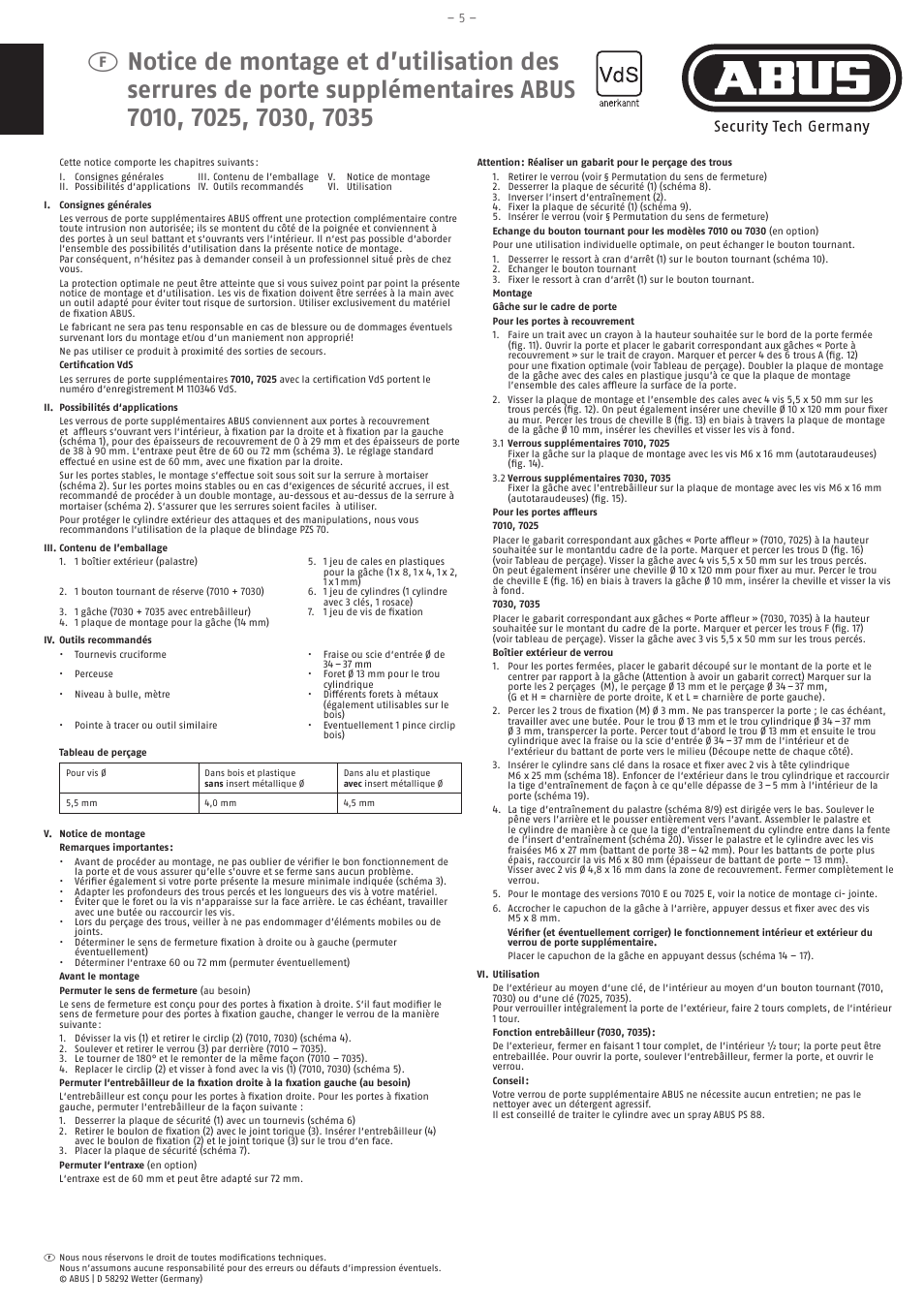 ABUS Rim Lock 7010, 7025, 7030, 7035 User Manual | Page 5 / 7