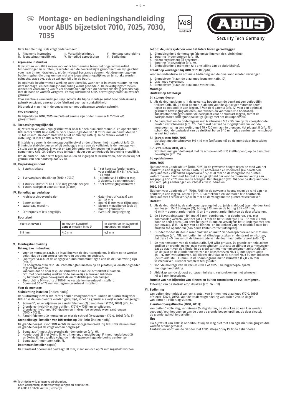 ABUS Rim Lock 7010, 7025, 7030, 7035 User Manual | Page 6 / 7