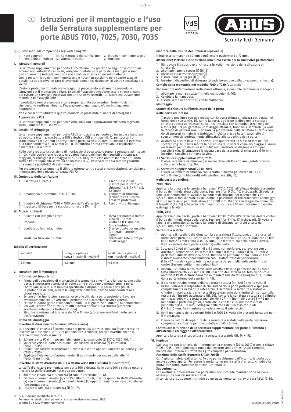 ABUS Rim Lock 7010, 7025, 7030, 7035 User Manual | Page 7 / 7