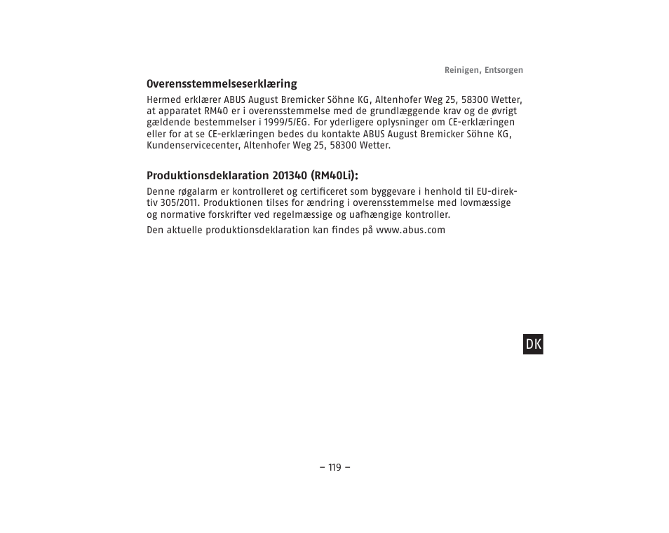 ABUS RM40Li VdS Smoke Detector User Manual | Page 119 / 120