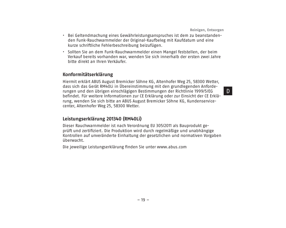 ABUS RM40Li VdS Smoke Detector User Manual | Page 19 / 120