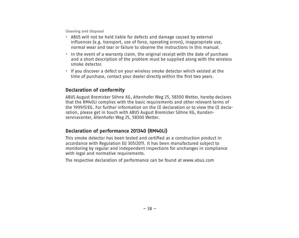 ABUS RM40Li VdS Smoke Detector User Manual | Page 38 / 120