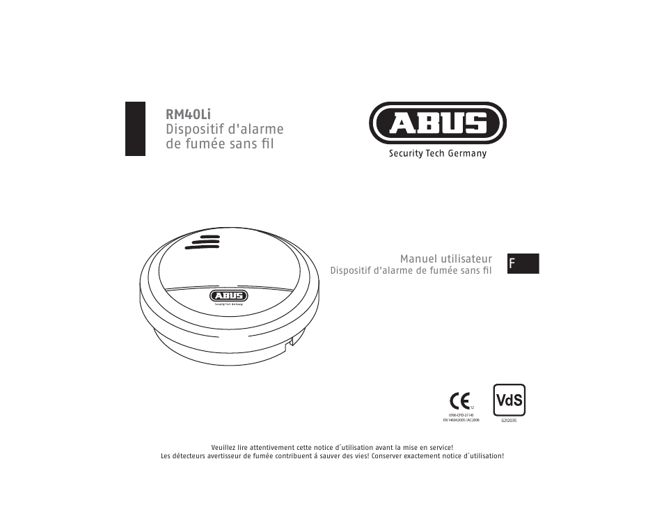 Rm40li dispositif d'alarme gh ixp«h vdqv נo, Manuel utilisateur | ABUS RM40Li VdS Smoke Detector User Manual | Page 41 / 120