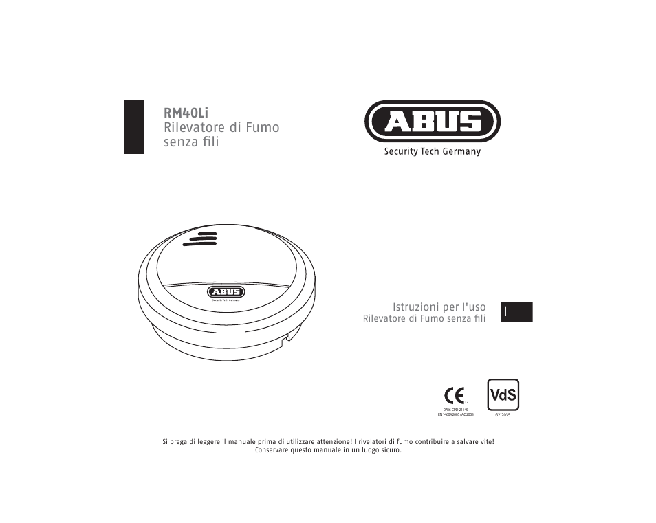 Rm40li rilevatore di fumo vhq]d נol, Istruzioni per i'uso | ABUS RM40Li VdS Smoke Detector User Manual | Page 81 / 120