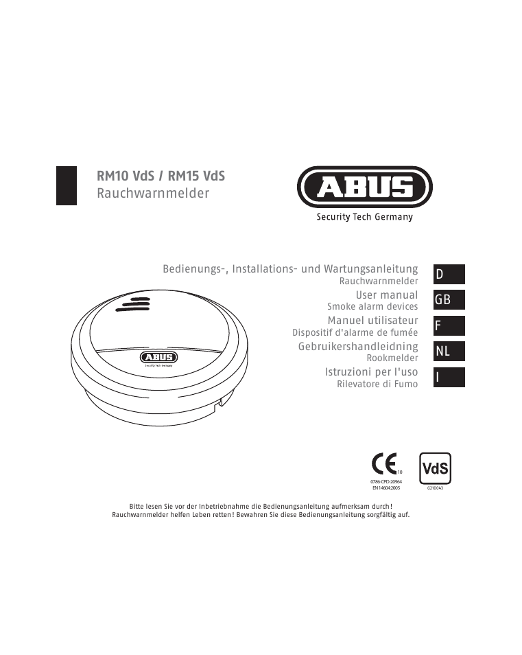 ABUS RM15 VdS Smoke Sensor User Manual | 80 pages