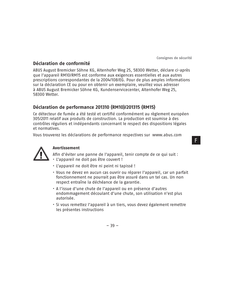 ABUS RM15 VdS Smoke Sensor User Manual | Page 39 / 80