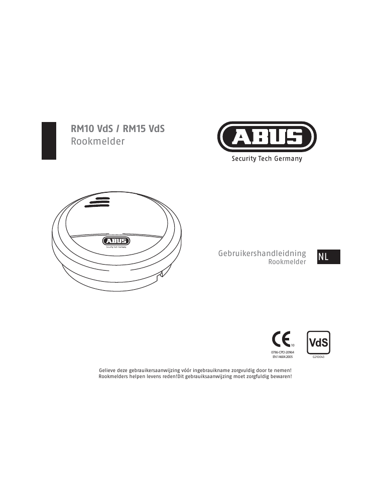 Rm10 vds / rm15 vds rookmelder, Gebruikershandleidning | ABUS RM15 VdS Smoke Sensor User Manual | Page 49 / 80