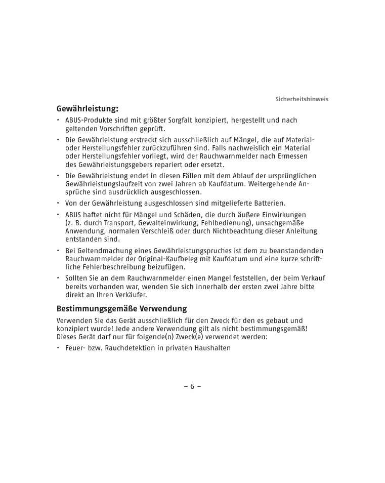 ABUS RM15 VdS Smoke Sensor User Manual | Page 6 / 80