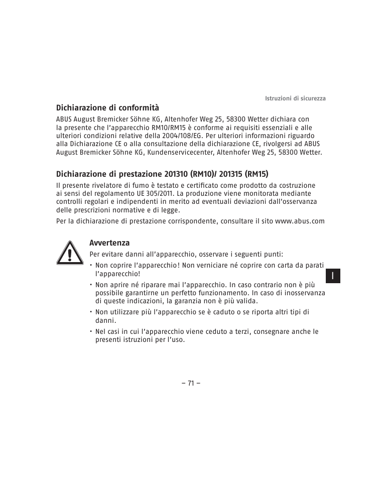 ABUS RM15 VdS Smoke Sensor User Manual | Page 71 / 80