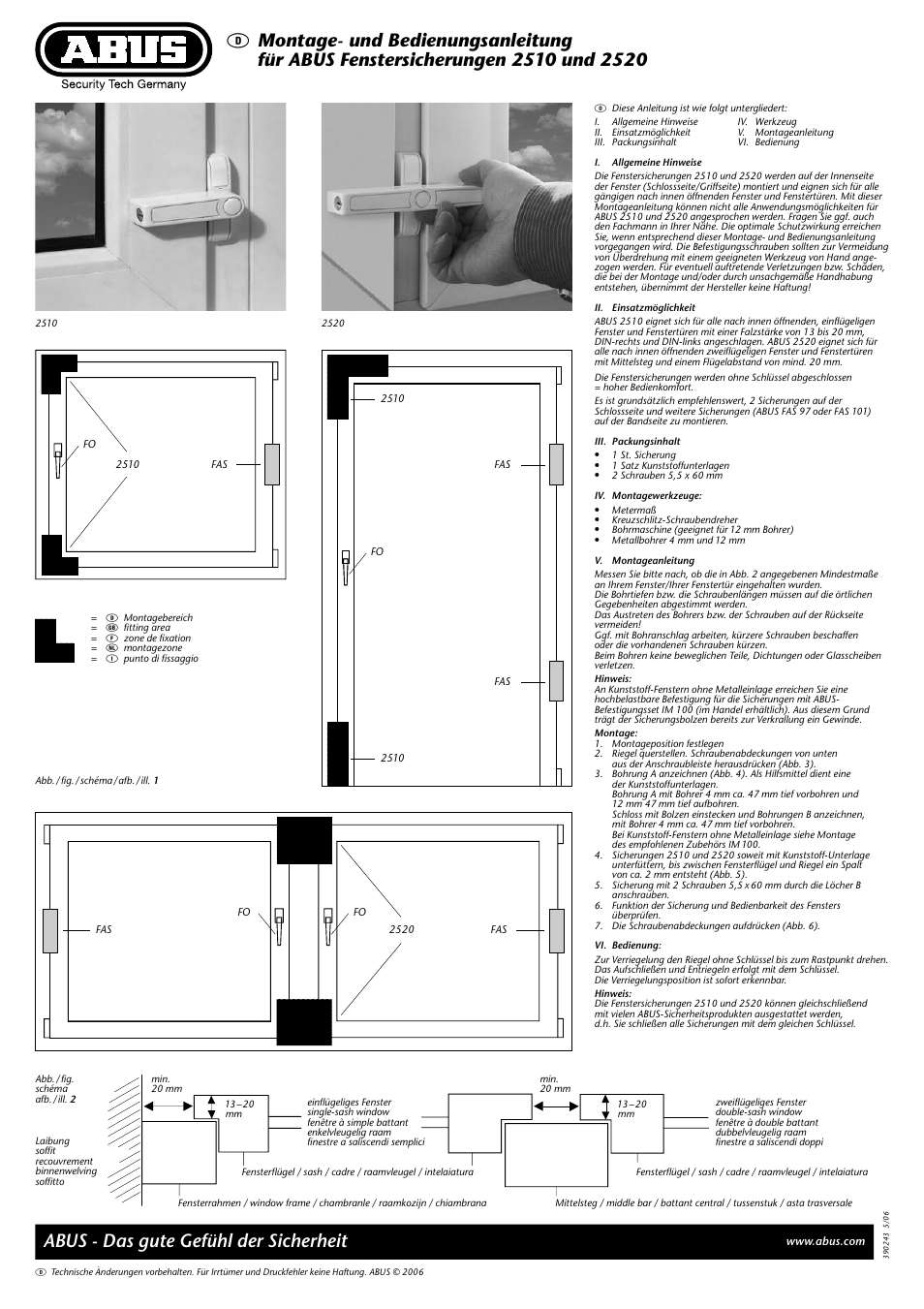 ABUS 2510-2520 Window lock User Manual | 3 pages