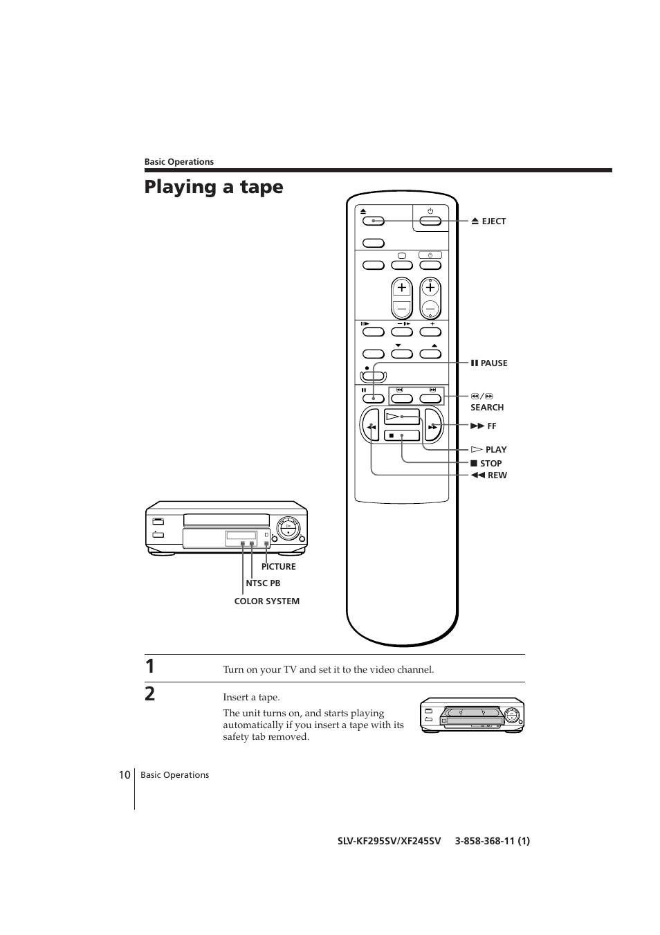 Playing a tape | Sony SLV-KF295SV User Manual | Page 10 / 28