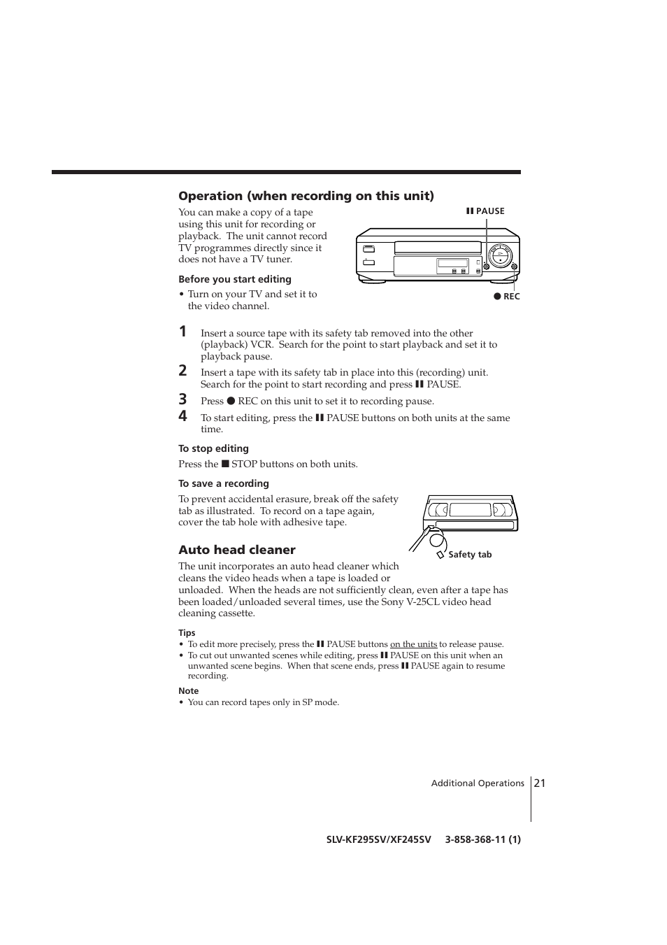 Sony SLV-KF295SV User Manual | Page 21 / 28