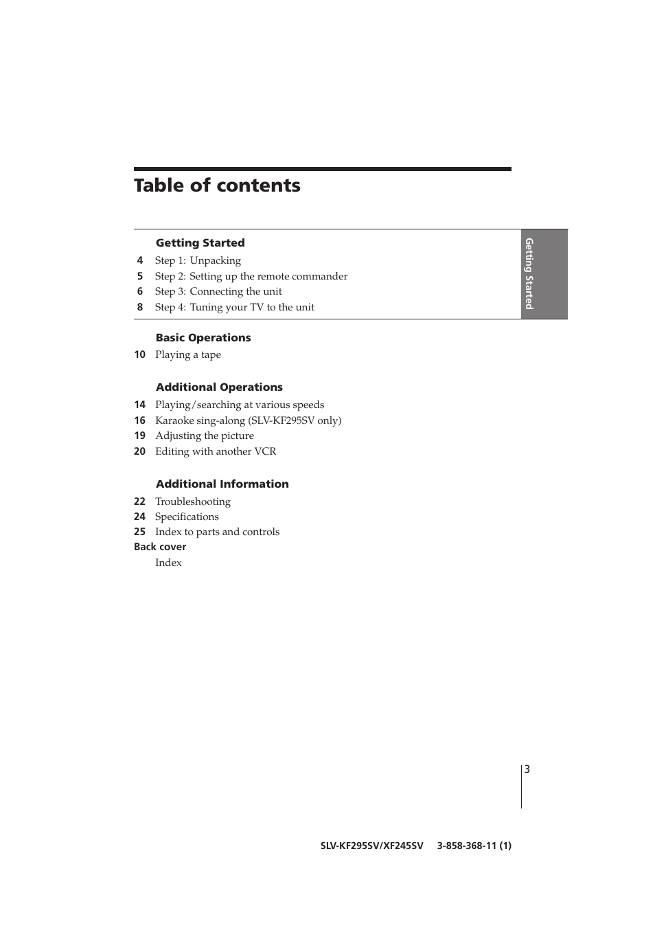 Sony SLV-KF295SV User Manual | Page 3 / 28