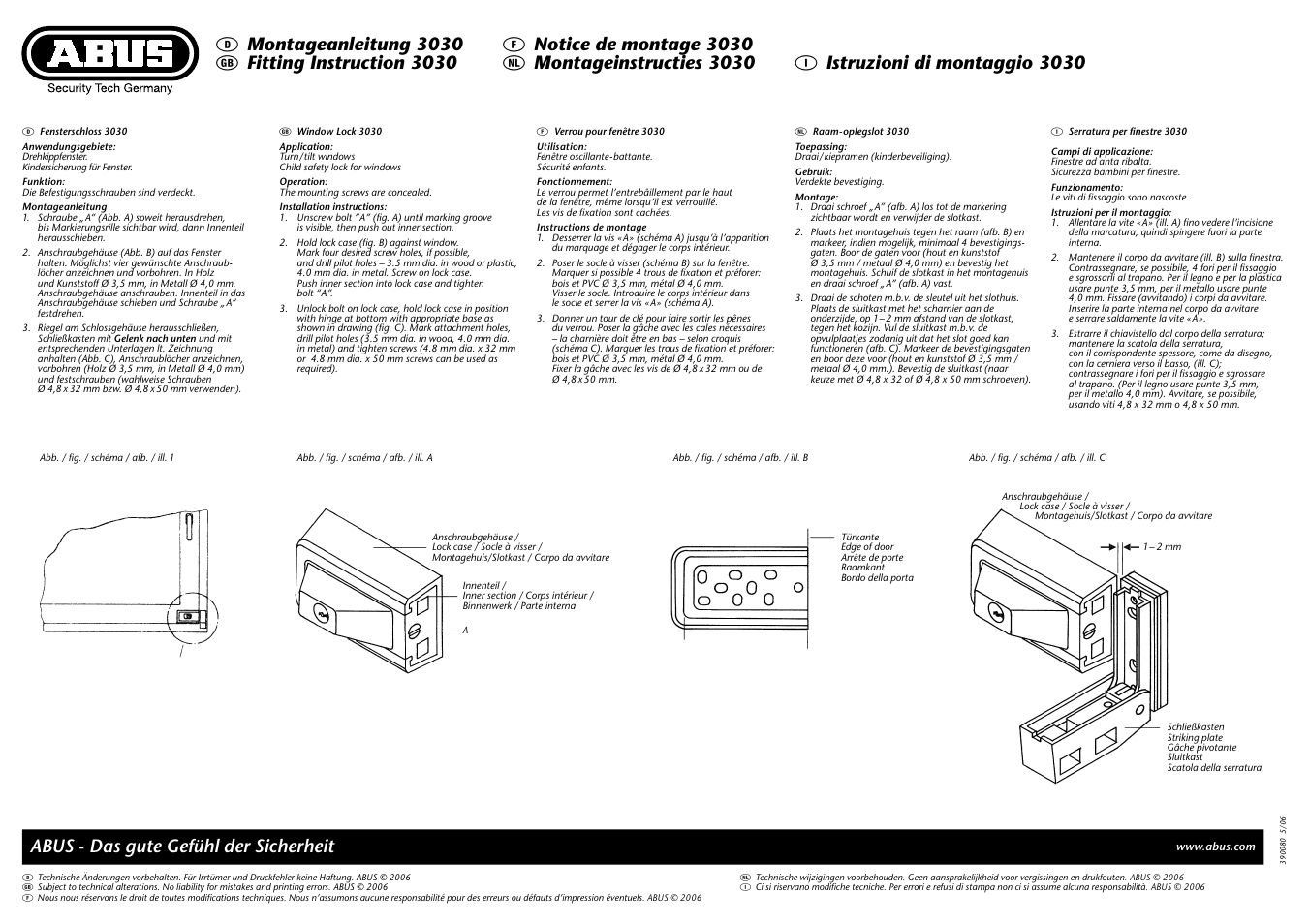 ABUS 3030 Additional Window lock User Manual | 1 page