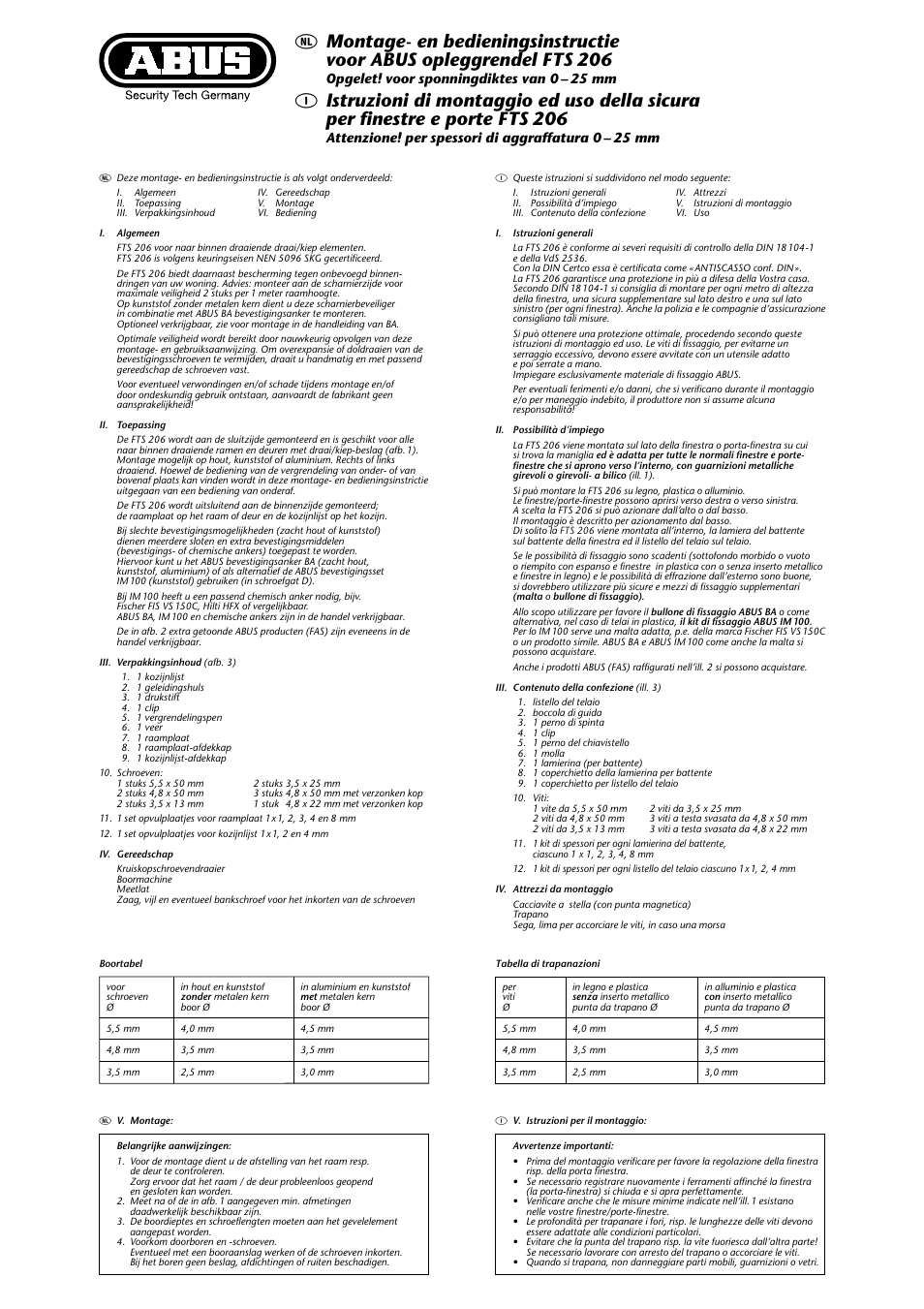 Opgelet! voor sponningdiktes van 0 – 25 mm, Attenzione! per spessori di aggraffatura 0 – 25 mm | ABUS FTS 206 W AL0089 User Manual | Page 3 / 7