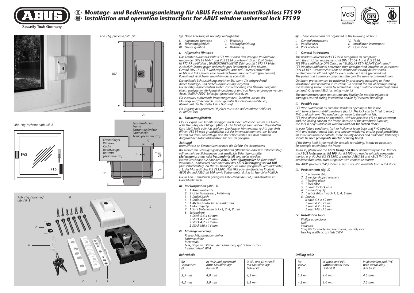 ABUS FTS 99 W AL0089 User Manual | 4 pages