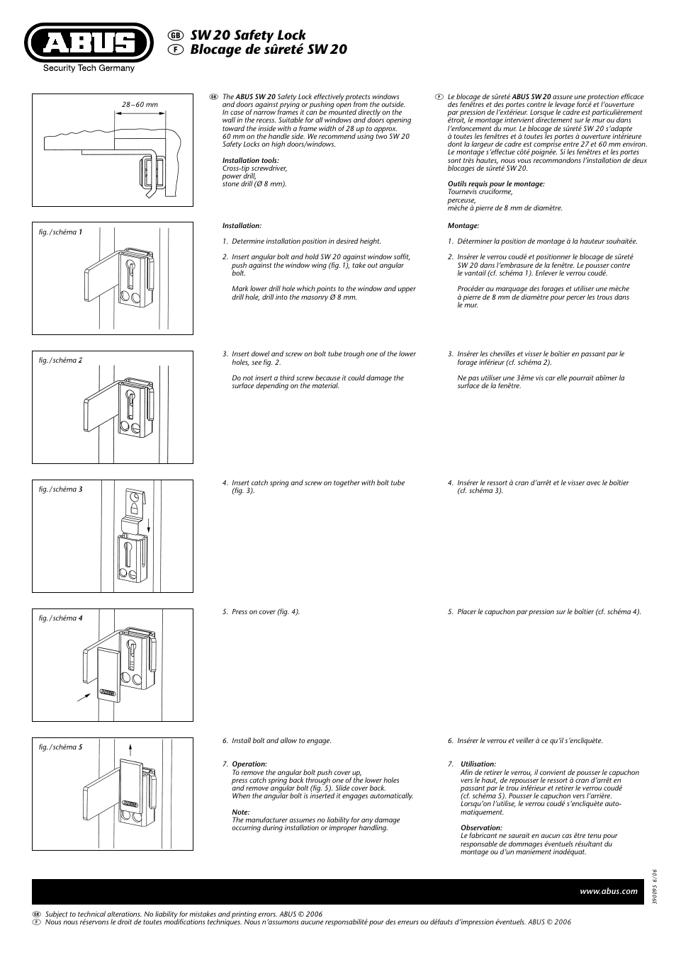 Gsw 20 safety lock f blocage de sûreté sw 20 | ABUS SW 20 User Manual | Page 2 / 3