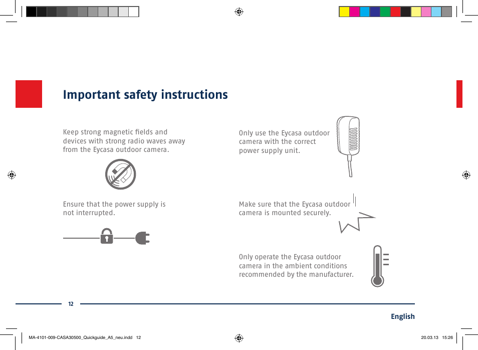 Important safety instructions | ABUS CASA30500 Quick installation instructions User Manual | Page 12 / 44