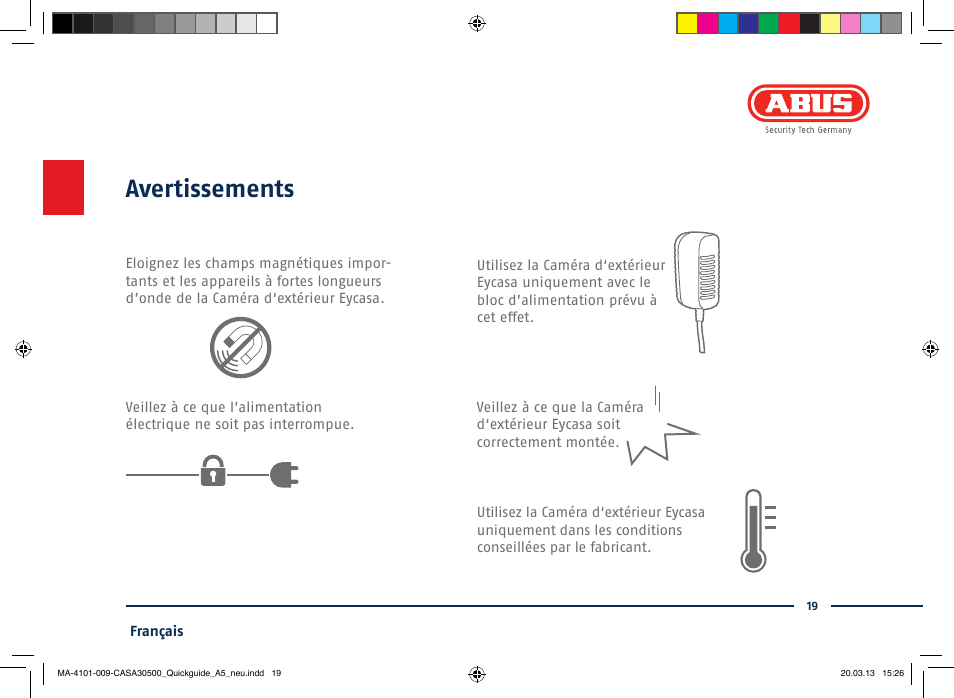 Avertissements | ABUS CASA30500 Quick installation instructions User Manual | Page 19 / 44