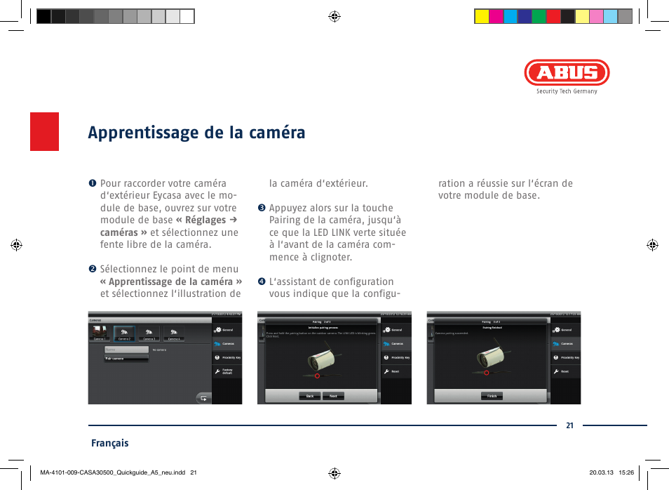 Apprentissage de la caméra | ABUS CASA30500 Quick installation instructions User Manual | Page 21 / 44